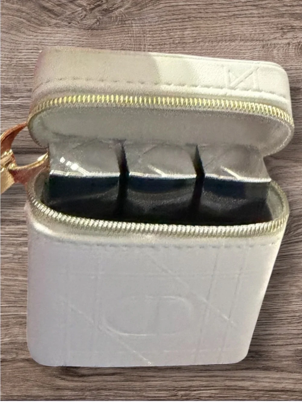 New - Dior Cannage Quilted Lipstick Case Keychain / Bagcharm with 3 Lipsticks